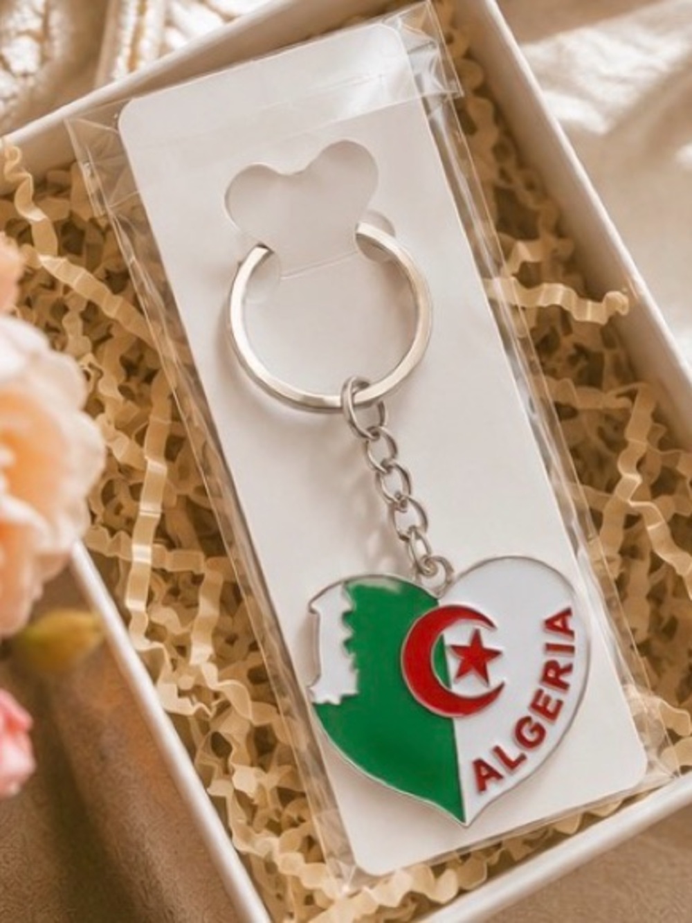 Algeria Heart Flag Keychain - Red, Green & White